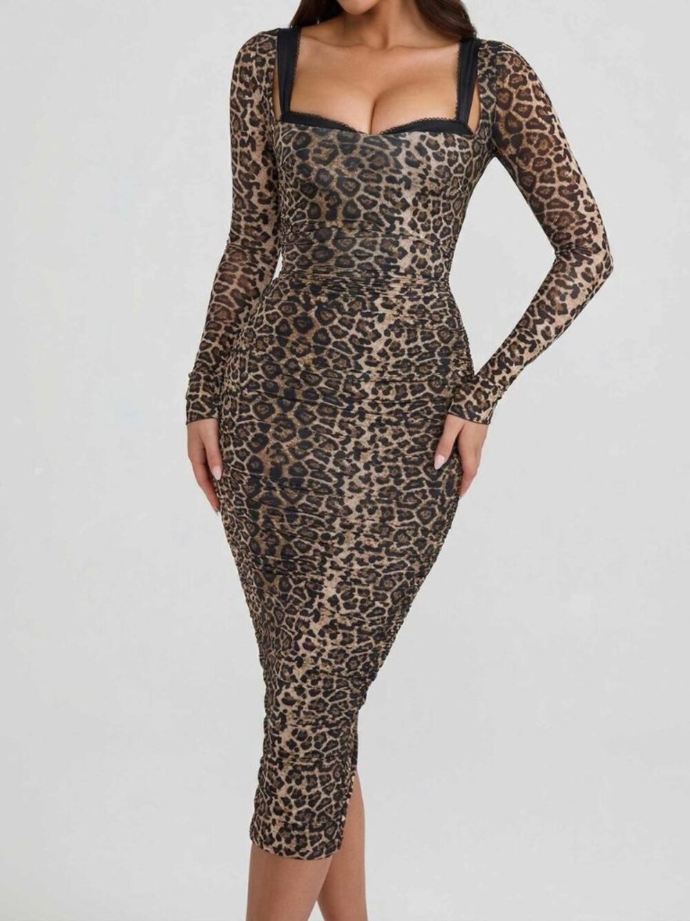 NWT OH POLLY Deliana Leopard Print Layered Bra Ruched Midaxi Dress Size 10